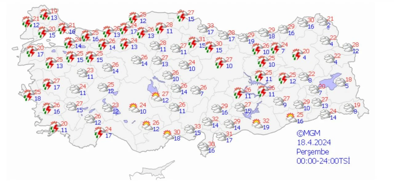 18 Nisan hava durumuna göre yarın gök gürültülü sağanak ve yağmur bekleniyor