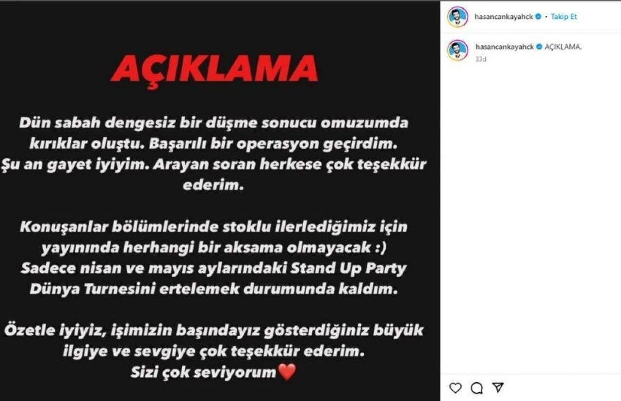 Acil ameliyata alınan Hasan Can Kaya sevenlerini korkuttu