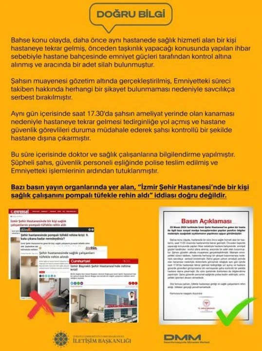 İletişim Başkanlığı'ndan İzmir Şehir Hastanesi'ndeki rehine iddialarına yalanlama