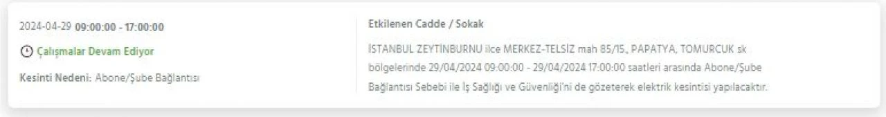 29 Nisan Pazartesi günü İstanbul'da Avcılar, Bakırköy, Fatih, Bağcılar, Esenyurt dahil 21 ilçede elektrik kesintisi yaşanacak