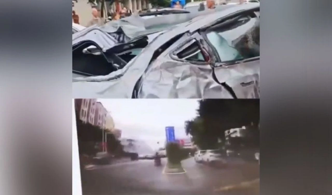 Havada defalarca takla atan Tesla'dan sağ çıktılar! İşte kaza anları