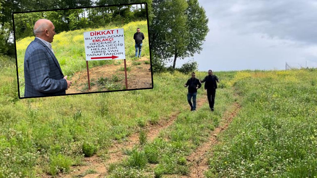 Tarlasını yol olarak kullananlara kızdı, tabelayı dikti: Buradan emlakçı geçemez