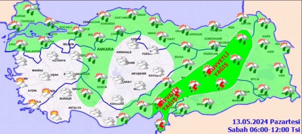 Meteoroloji'den yeni hafta hava durumu raporu: 13 Mayıs haritasında 16 ile sarı kod - 1. Resim