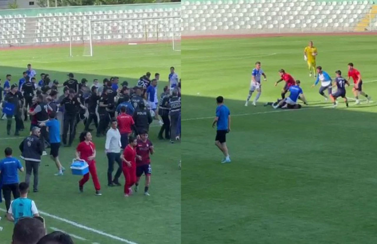 Amatör maçta ortalık karıştı, çöp kovası fırlatıldı