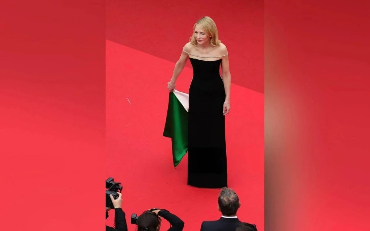 Kırmızı halıda Filistin'e destek: Oscar'lı oyuncu Cate Blanchett Cannes'da öyle bir şey yaptı ki - 1. Resim