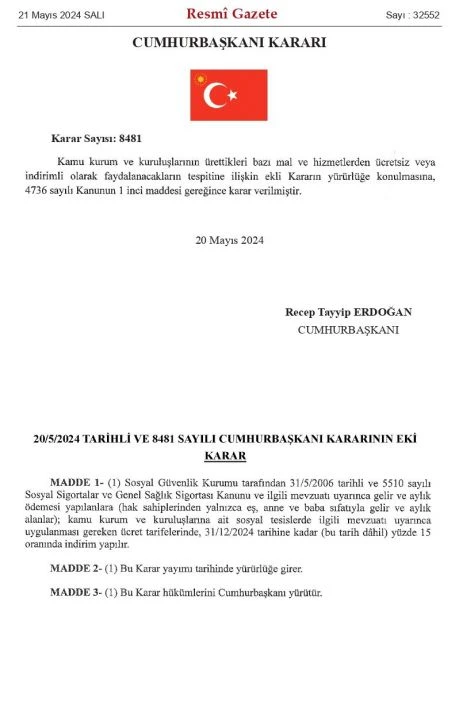 Resmi Gazete'de yayımlandı! Emeklilere yüzde 15 indirim yürürlüğe girdi