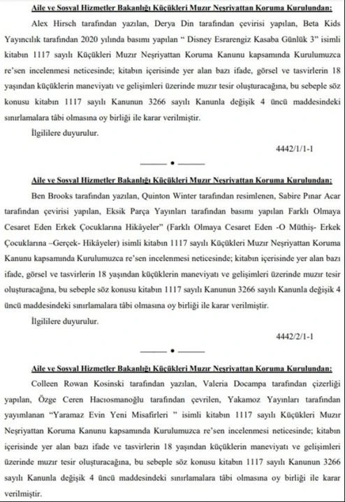 Aile Bakanlığı üç çocuk kitabı hakkında karar verdi! Resmi Gazete'de yayımlandı
