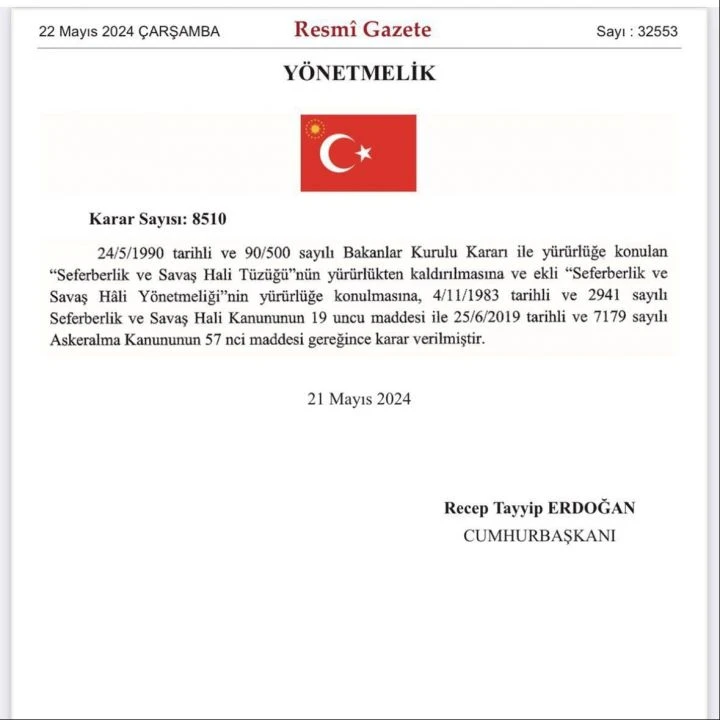 Seferberlik ve Savaş Hali Yönetmeliği'nde değişikliğe açıklama geldi