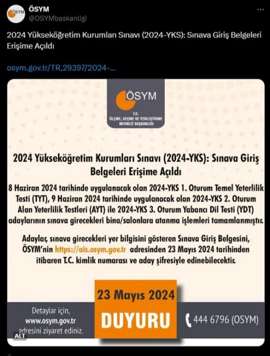 ÖSYM tarafından 2024 YKS sınav yerleri açıklandı - 2. Resim