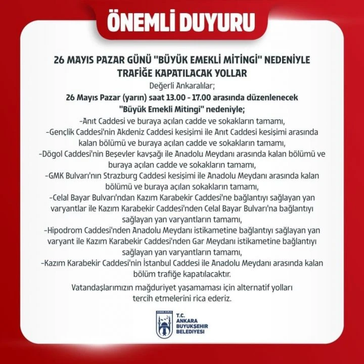 Ankara’da yaşayanlar dikkat! Bu yollar trafiğe kapatılıyor - 1. Resim
