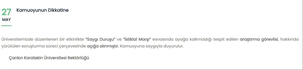Araştırma görevlisi İstiklal Marşı'nda ayağa kalkmadı