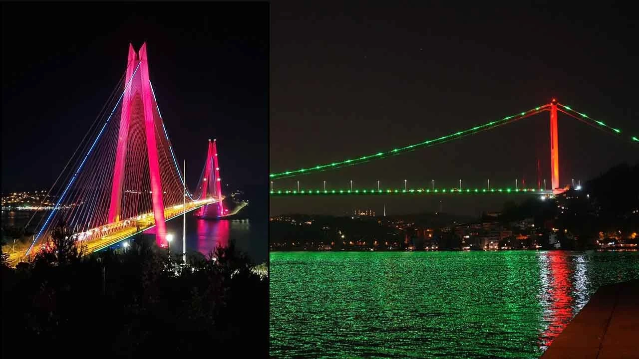 İstanbul’da köprüler Azerbaycan bayrağının renkleriyle aydınlatıldı - 1. Resim
