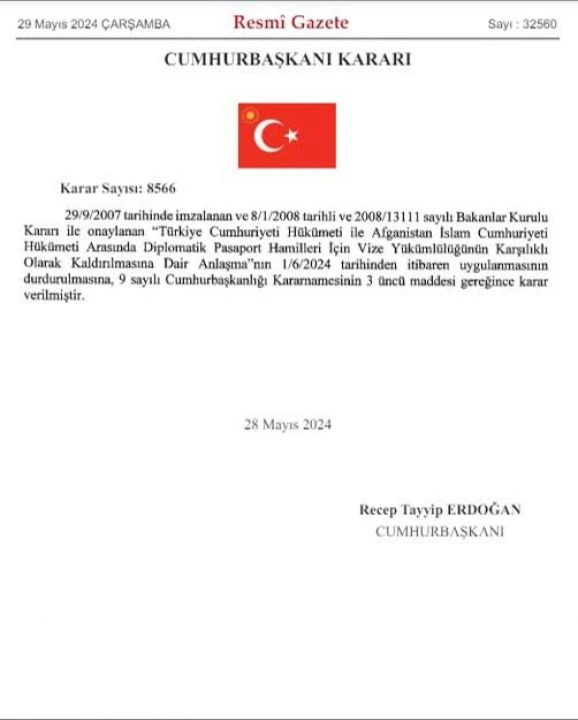 Resmi Gazete'de yayımlandı: Afganistan ile vize anlaşması kaldırıldı - 1. Resim