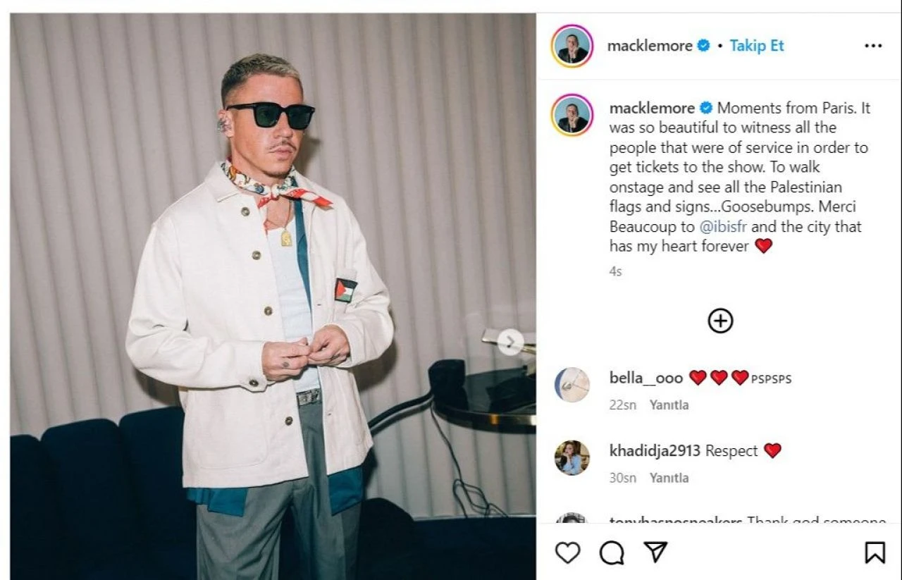 Ünlü rapçi Macklemore'un Fransa konseri Filistin'e destek gecesine dönüştü