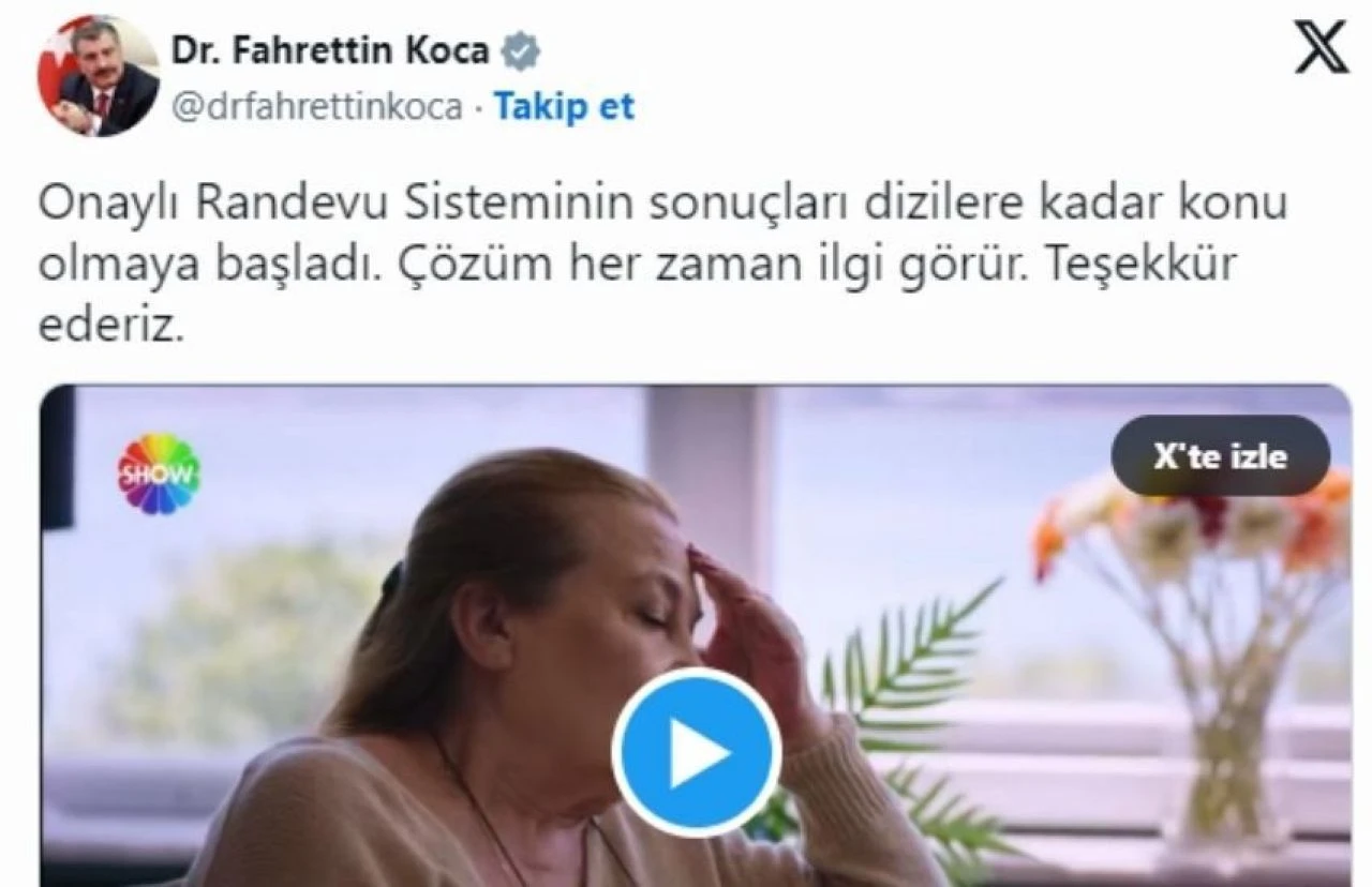 Sağlık Bakanı Fahrettin Koca'dan Kızılcık Şerbeti'ne teşekkür
