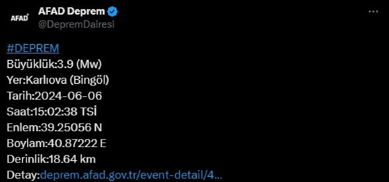 Bingöl'de 4.0 büyüklüğünde olan deprem Erzurum'da da hissedildi