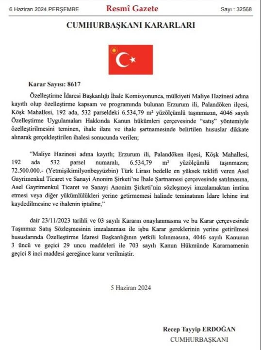 Cumhurbaşkanı Erdoğan'ın imzasıyla özelleştirme kararları Resmi Gazete'de yayımlandı - 1. Resim