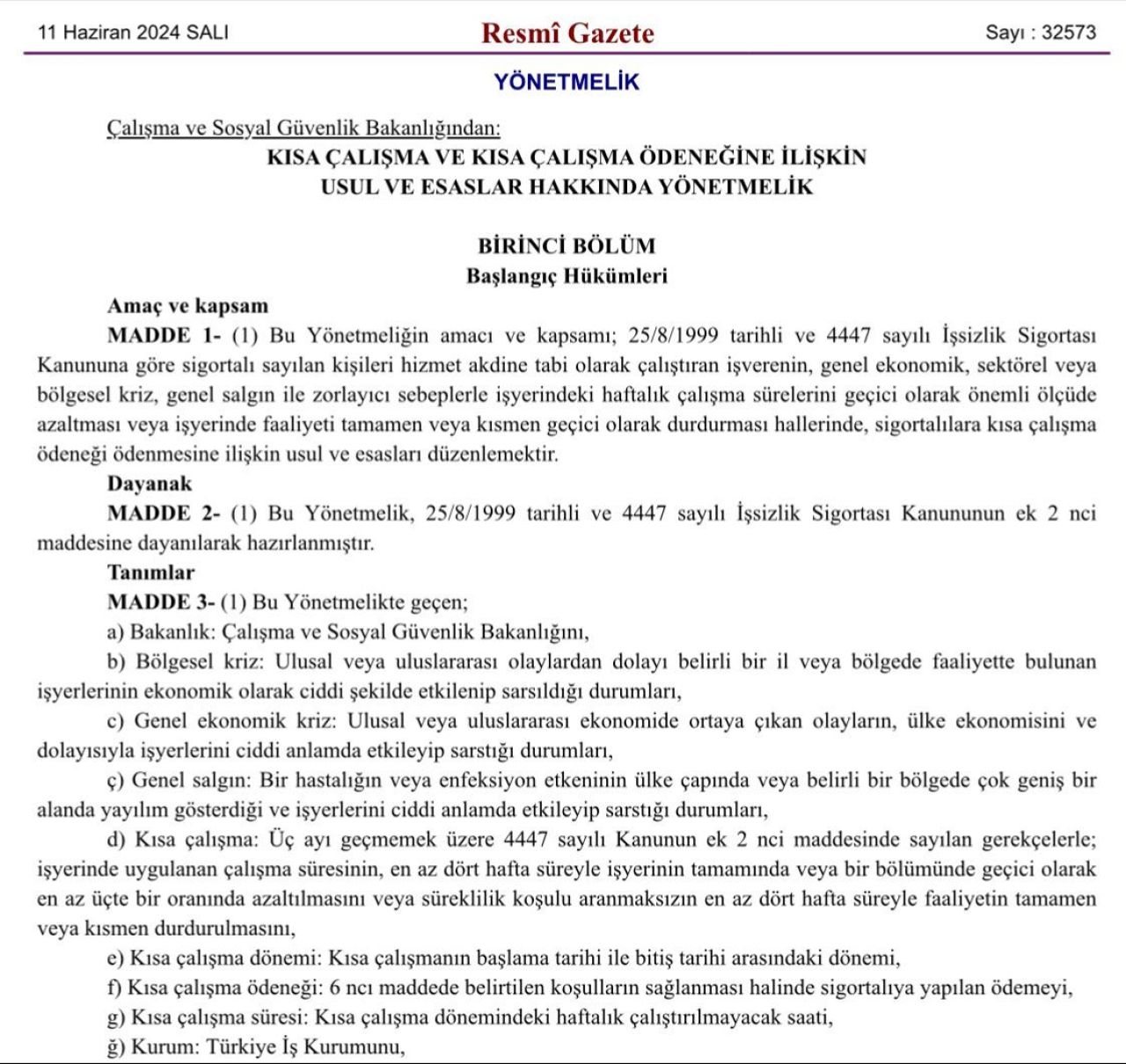 Kısa Çalışma Ödeneği düzenlemesi Resmi Gazete'de yayınlandı - 1. Resim