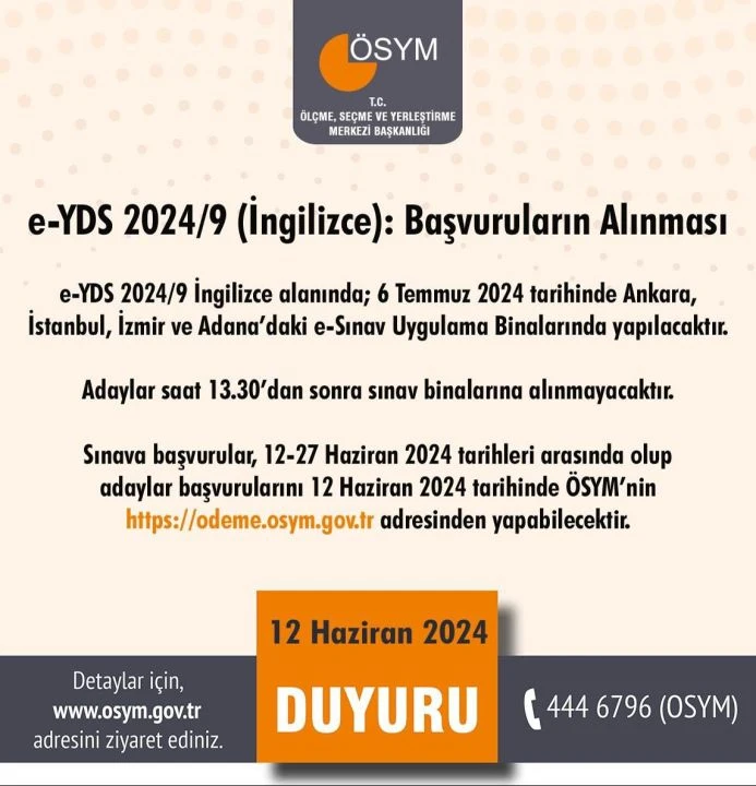 e-YDS 2024/9 İngilizce sınavı başvuruları başladı! Başvuru ekranı açıldı - 1. Resim