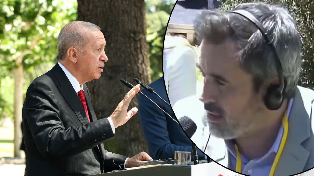 Cumhurbaşkanı Erdoğan'dan provokatör gazeteciye sert tepki: Başını sallama, ben  dimdik duruyorum | TGRT Haber