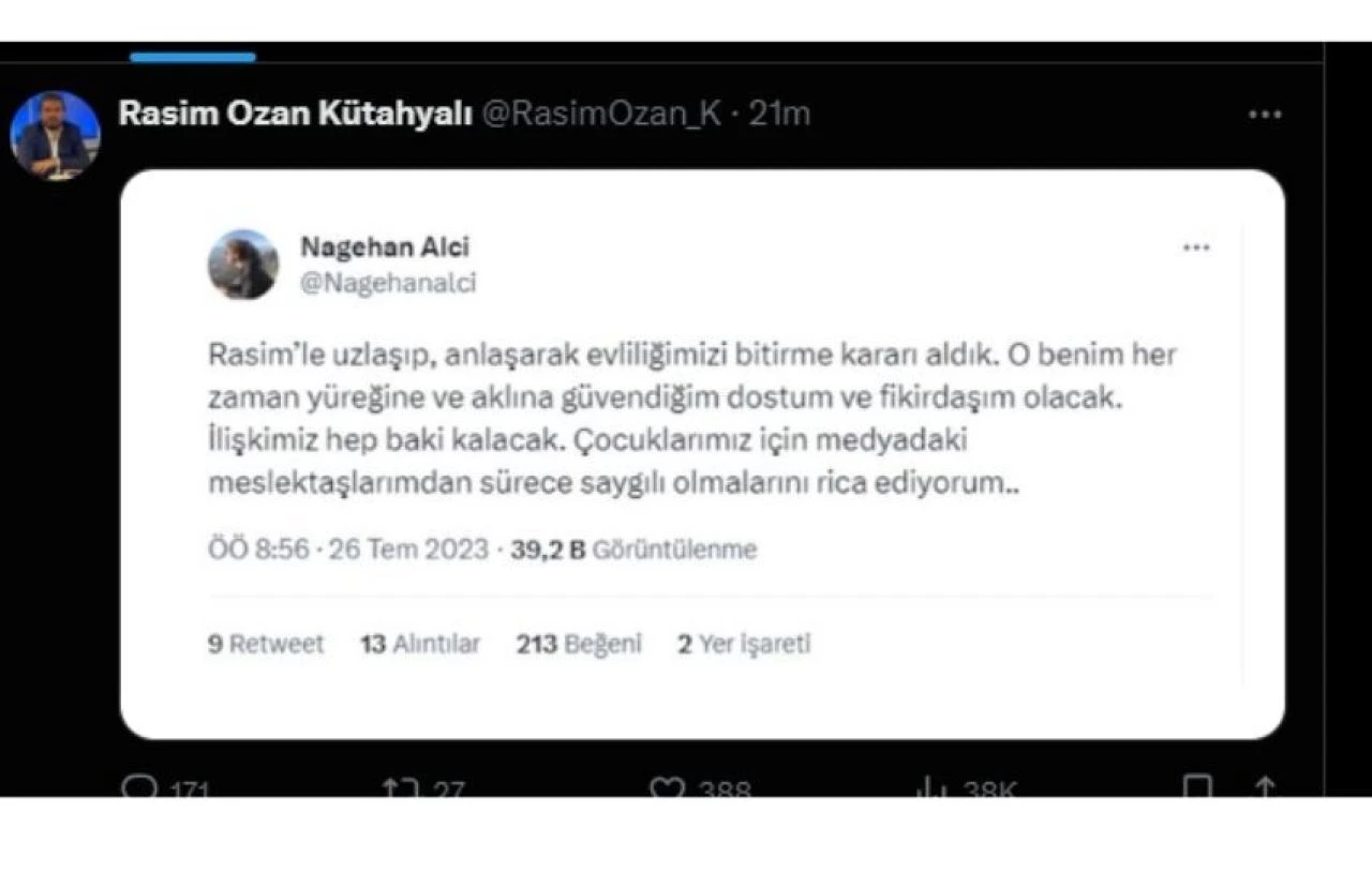 Rasim Ozan Kütahyalı'dan 'Şiddet gördüm' diyen Nagehan Alçı'ya cevap geldi