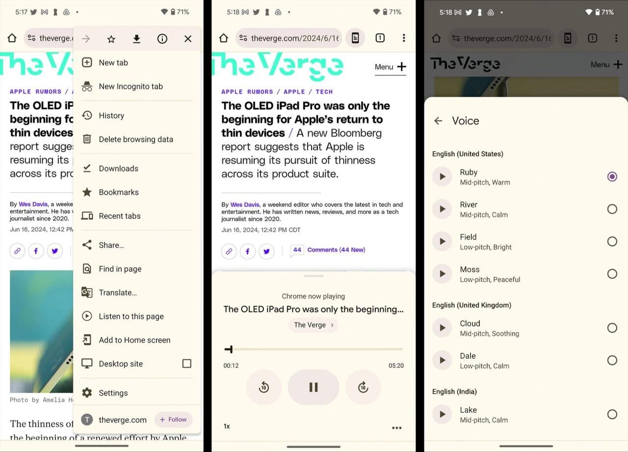 Android için Chrome, web sayfalarını seslendirme özelliği kazandı - 1. Resim
