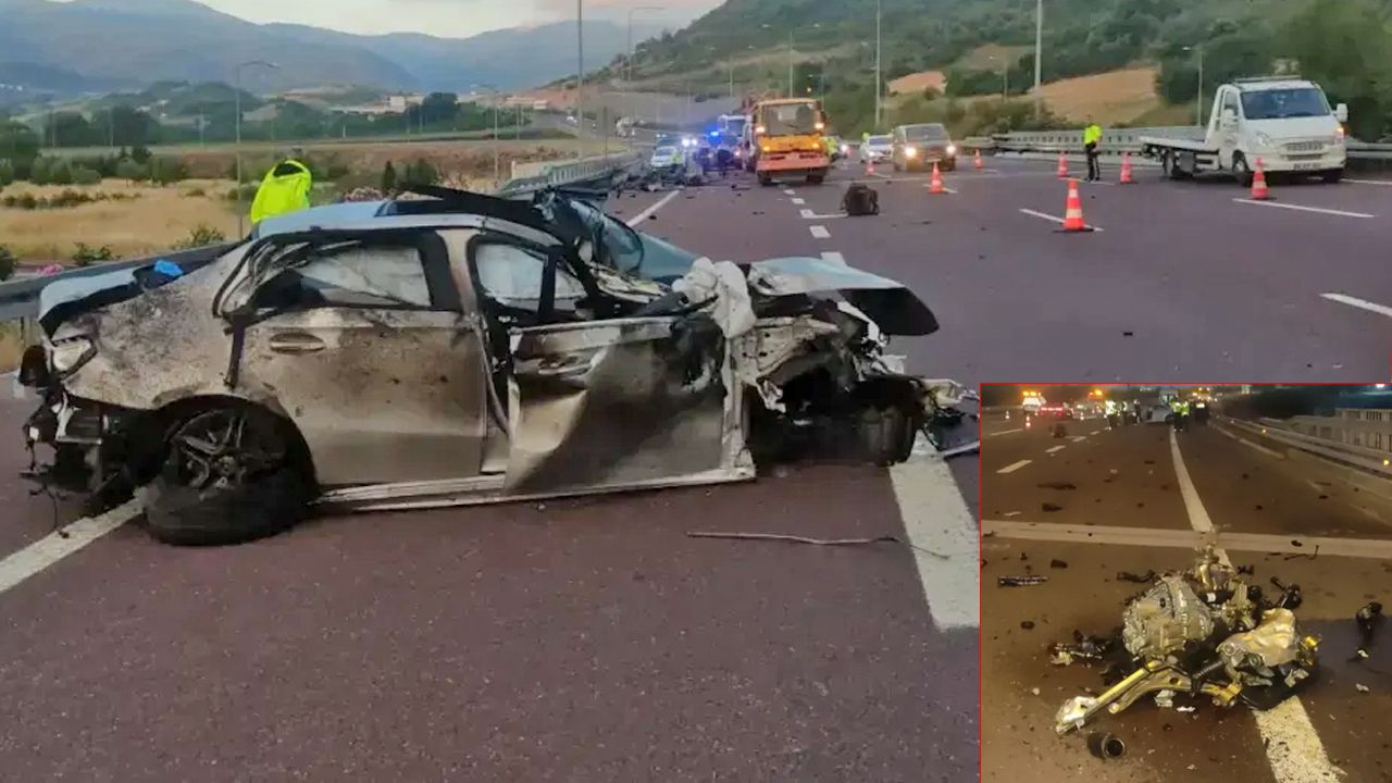 Bursa&#039;da korkunç kaza: 2 ölü, 3&#039;ü ağır 6 yaralı! Motorları 100 metre öteye fırladı