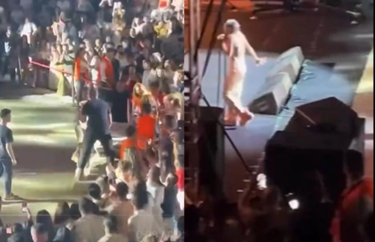 Yıldız Tilbe mezarın üzerine çıkmak istedi, güvenlik görevlileri anında müdahale etti