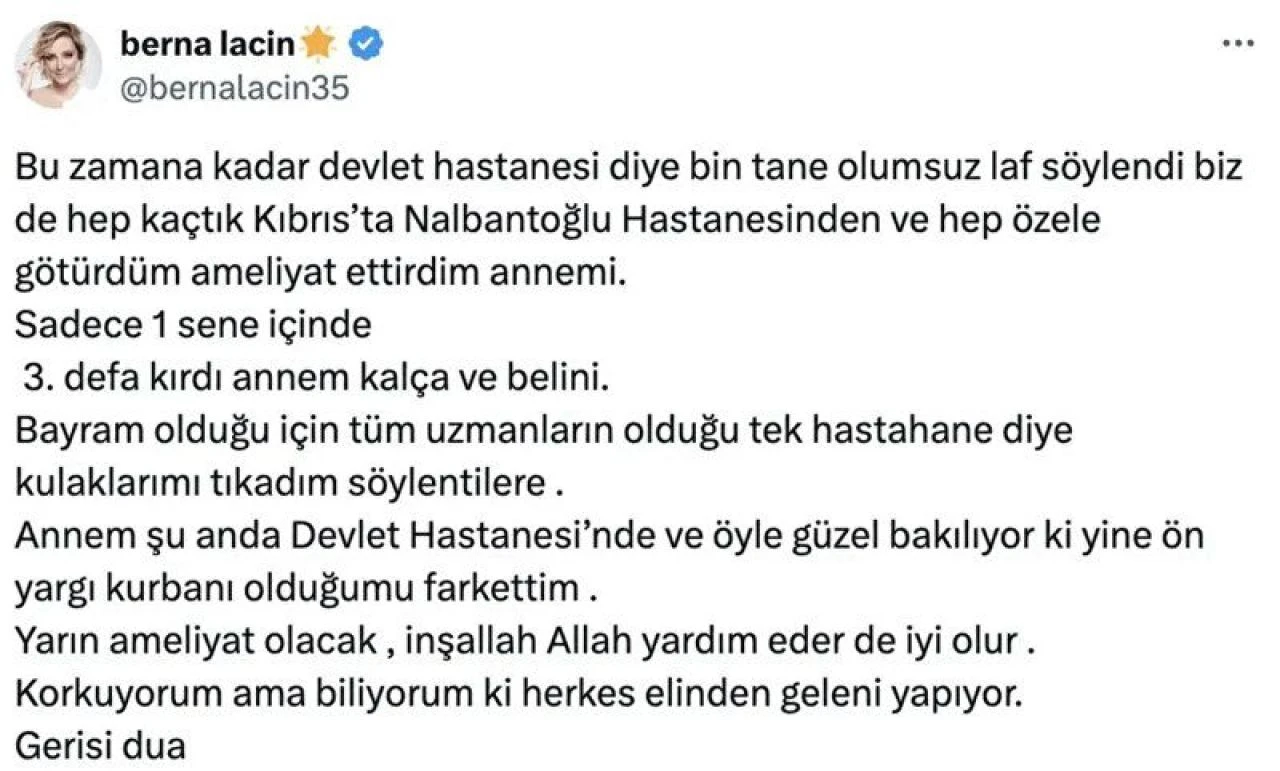Berna Laçin'den devlet hastanesi özrü: Önyargı kurbanı oldum