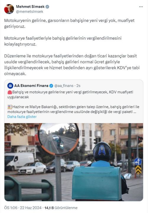 Bahşiş ve motokurye gelirleri vergi ve KDV'ye tabi tutulmayacak - 3. Resim