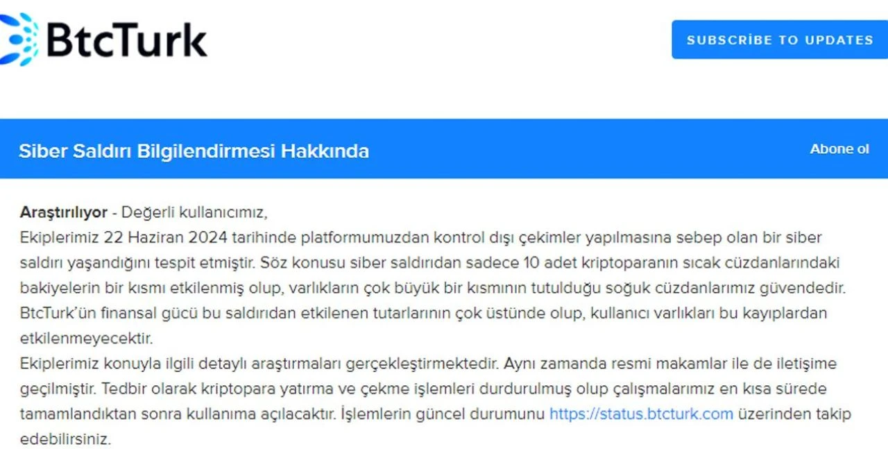 BtcTurk'ü hacklediler! Kripto para borsası siber saldırıya uğradı sıcak cüzdanlarda kayıp var