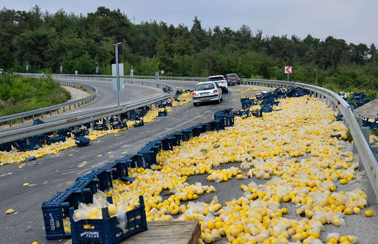 Kamyon devrildi, yol limonla kaplandı: 6 yaralı