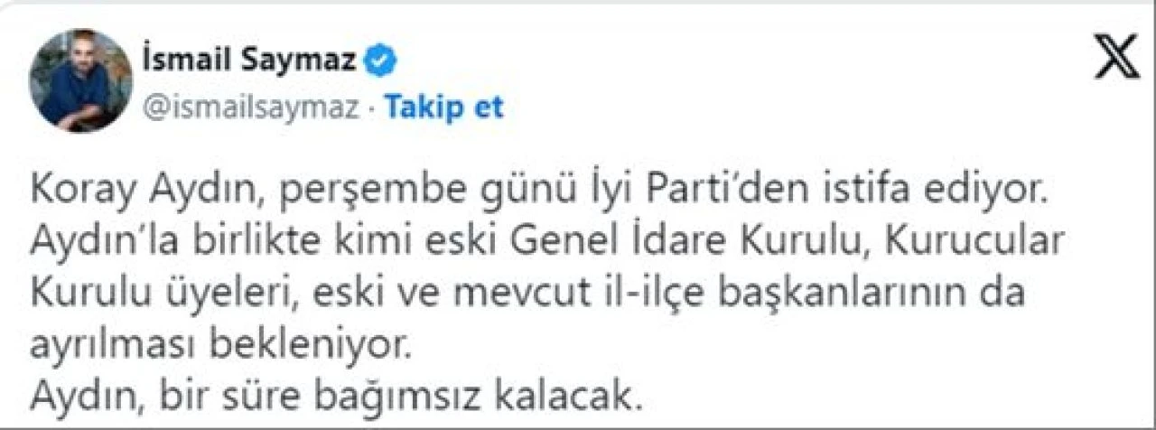 İYİ Parti'de sular durulmuyor! Kurucu isimlerden Koray Aydın'dan istifa kararı