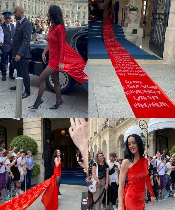 Katy Perry'nin 60 metre uzunluğundaki elbisesi alay konusu oldu!