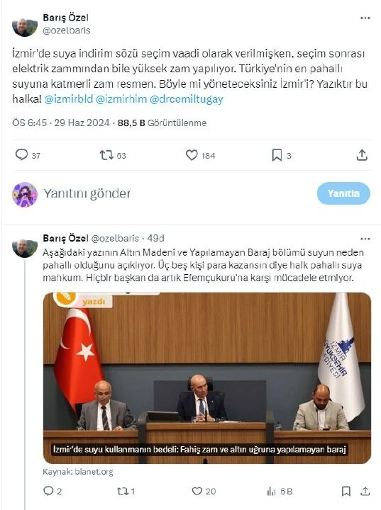 İzmir'deki su zammı Özgür Özel'in kardeşini isyan ettirdi 'Böyle mi yöneteceksiniz' - 2. Resim