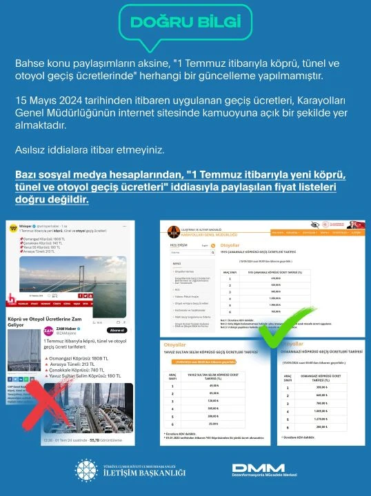 Avrasya Tüneli geçiş ücretinin 213 TL olacağı iddiası DMM tarafından yalanlandı