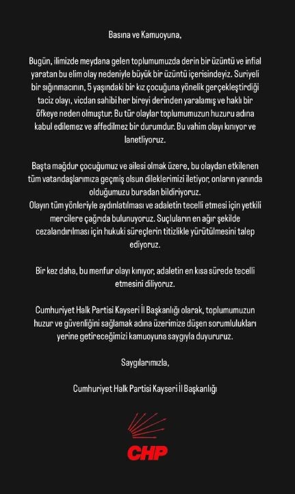 CHP'den Kayseri'de yaşanan olay hakkında açıklama geldi! Sorumluluklarımızı yerine getireceğiz