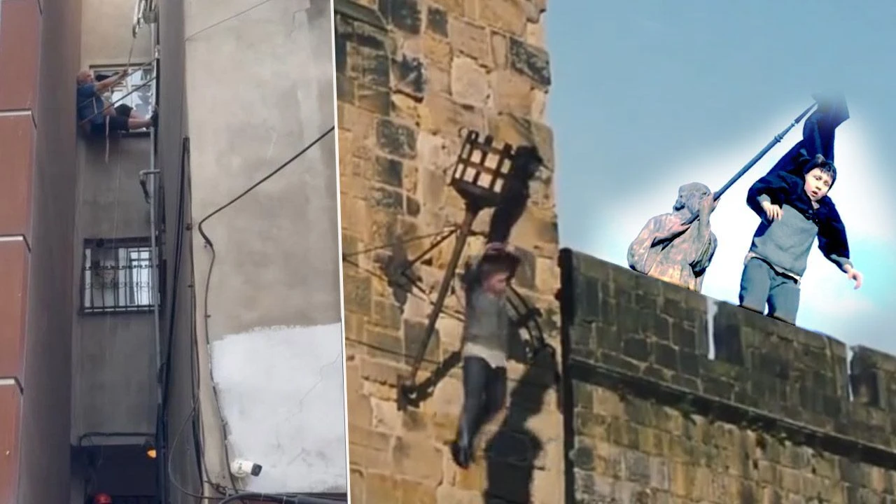 Harry Potter filminden alıntı gibi! Çatıdan düştü, havada asılı kaldı... Akıllara Neville Longbottom'ı getirdi - 2. Resim