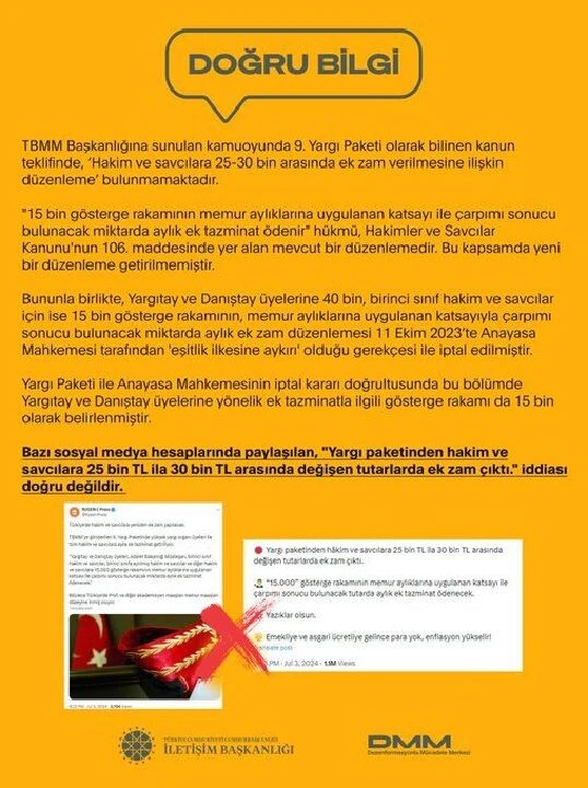 Yargı paketinde hakim ve savcılara 25-30 bin lira ek zam iddiası hakkında gelişme