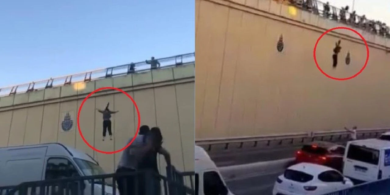 E-5 te dehşete düşüren anlar! Genç kız koşarak aşağı atladı vatandaş çığlık çığlığa izledi - 1. Resim