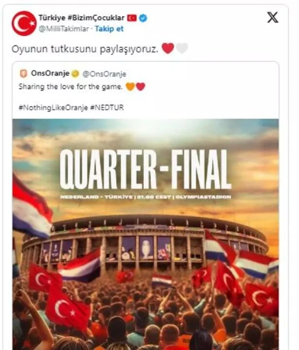 Tarihi maç öncesi anlamlı hareket! Hollanda ve Türkiye'den dostluk mesajı