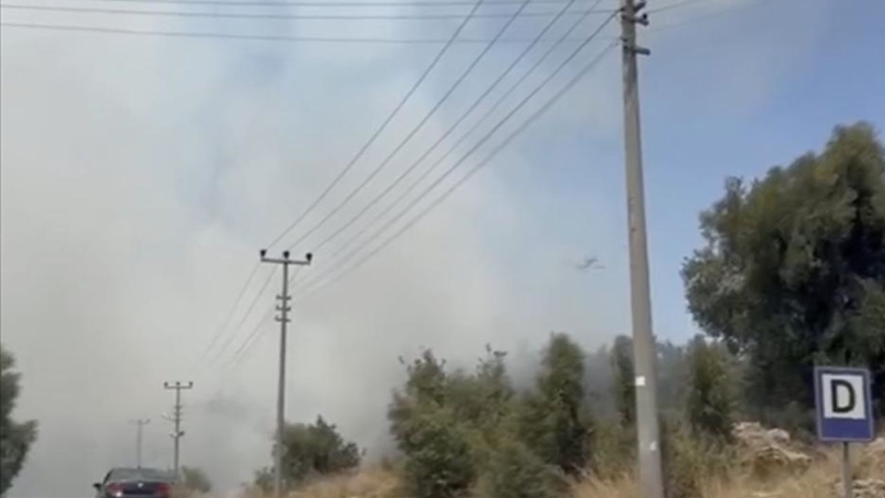 Antalya&#039;nın Aksu ilçesinde saat 12.30 sıralarında çıkan yangını kontrol altına alma çalışmaları devam ediyor