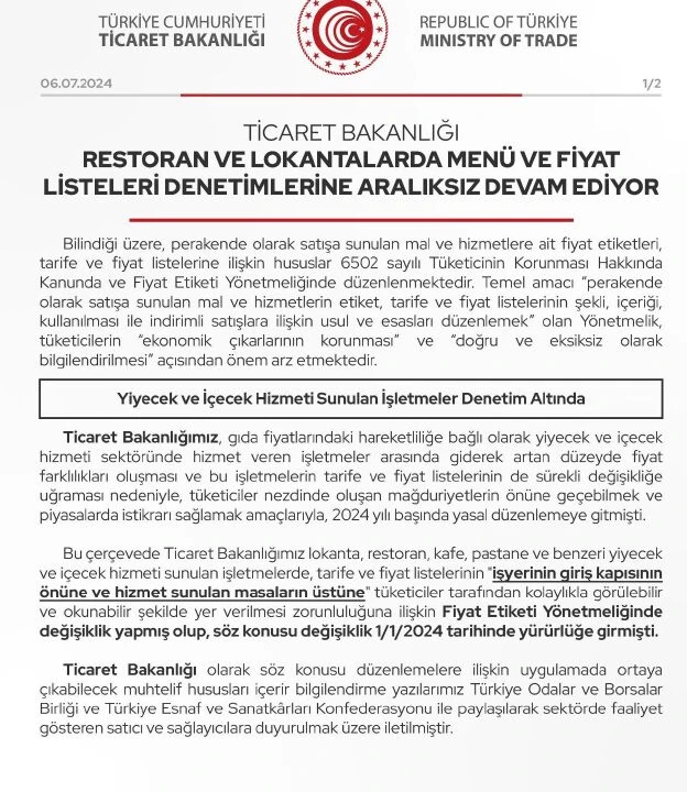 Lüks restoranlarda menü ve fiyat listeleri denetimlerinde 47 milyon 43 bin TL idari para cezası uygulandı - 3. Resim