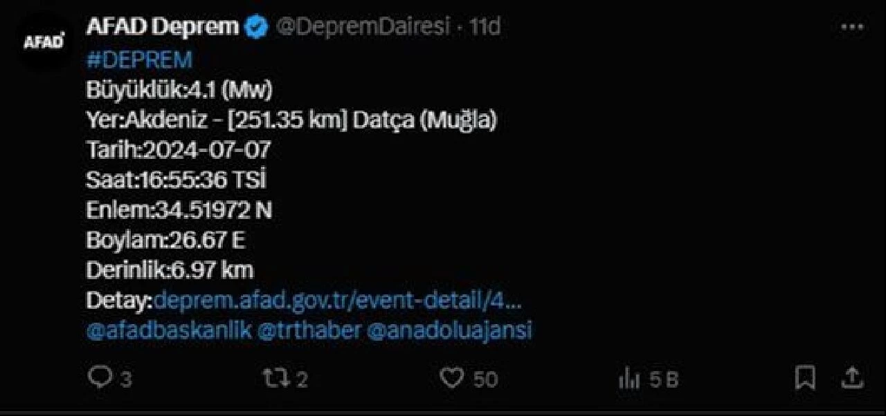 Muğla'da bugün 4.1 büyüklüğünde gerçekleşen deprem Aydın'dan da hissedildi - 1. Resim