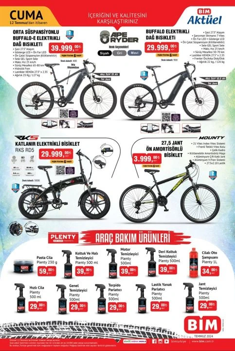 BİM 12 Temmuz aktüel kataloğunda elektrikli bisiklet, PS4, süpürge ve küçük ev aletleri gibi birçok ürün yer alıyor