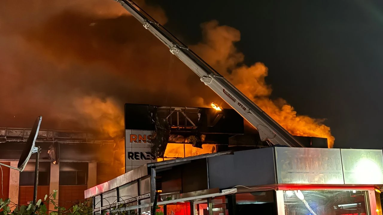 Sakarya'da kozmetik fabrikası cayır cayır yanıyor! Alevler dronla görüntülendi - 1. Resim