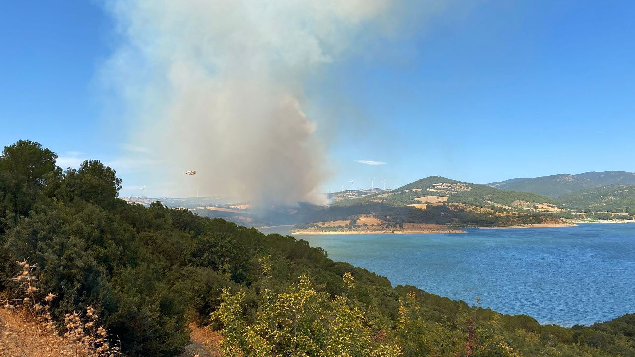 Çanakkale&#039;nin Bayramiç ilçesinde ormanlık alana sıçrayan yangını söndürme çalışmaları devam ediyor