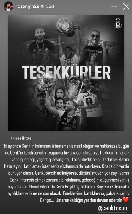 Tolga Zengin'den Beşiktaş'tan Fenerbahçe'ye transfer olan Cenk Tosun'a destek! - 2. Resim
