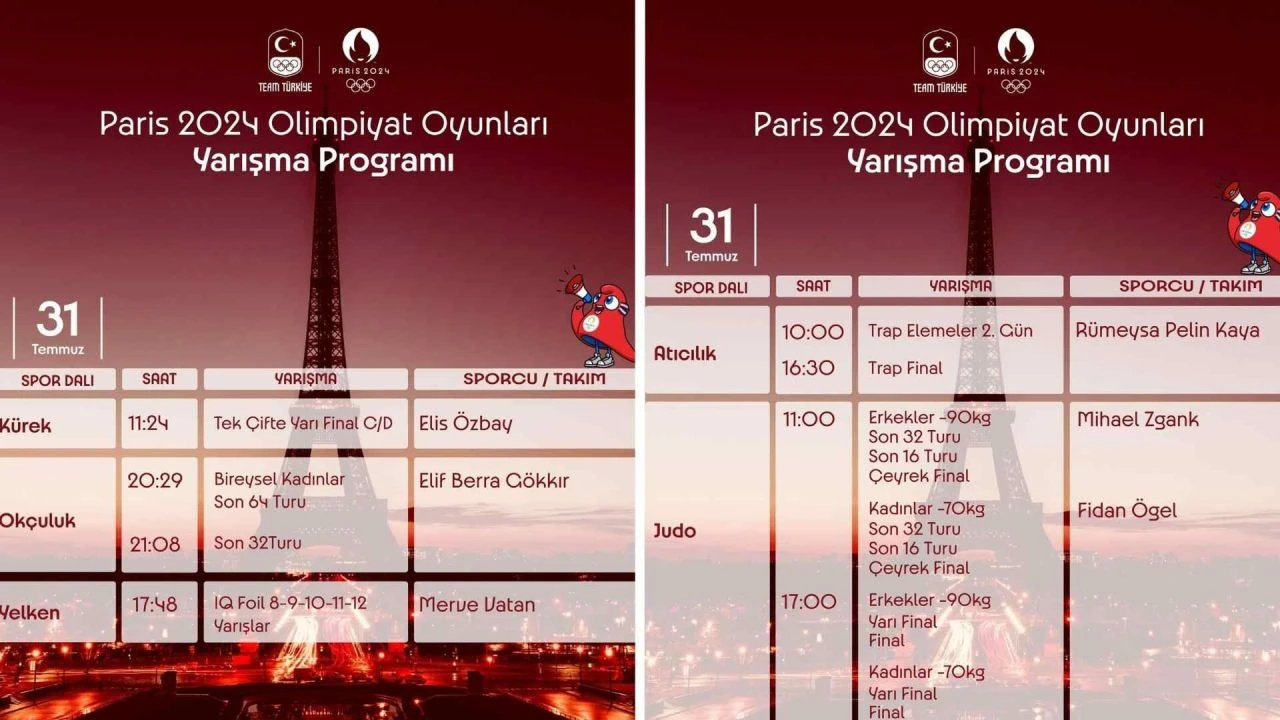2024 Paris Olimpiyatları'nda Türk sporcular bugün en az 7 müsabakaya çıkacak