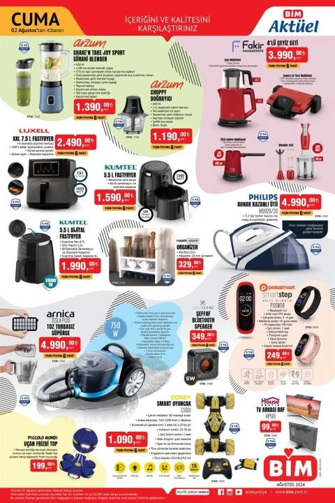 BİM 2 Ağustos Aktüel kataloğunda Arzum Sürahi Blender, 4’lü çeyiz seti, Philips Buharlı Ütü ve evcil hayvan ürünleri yer alıyor - 1. Resim